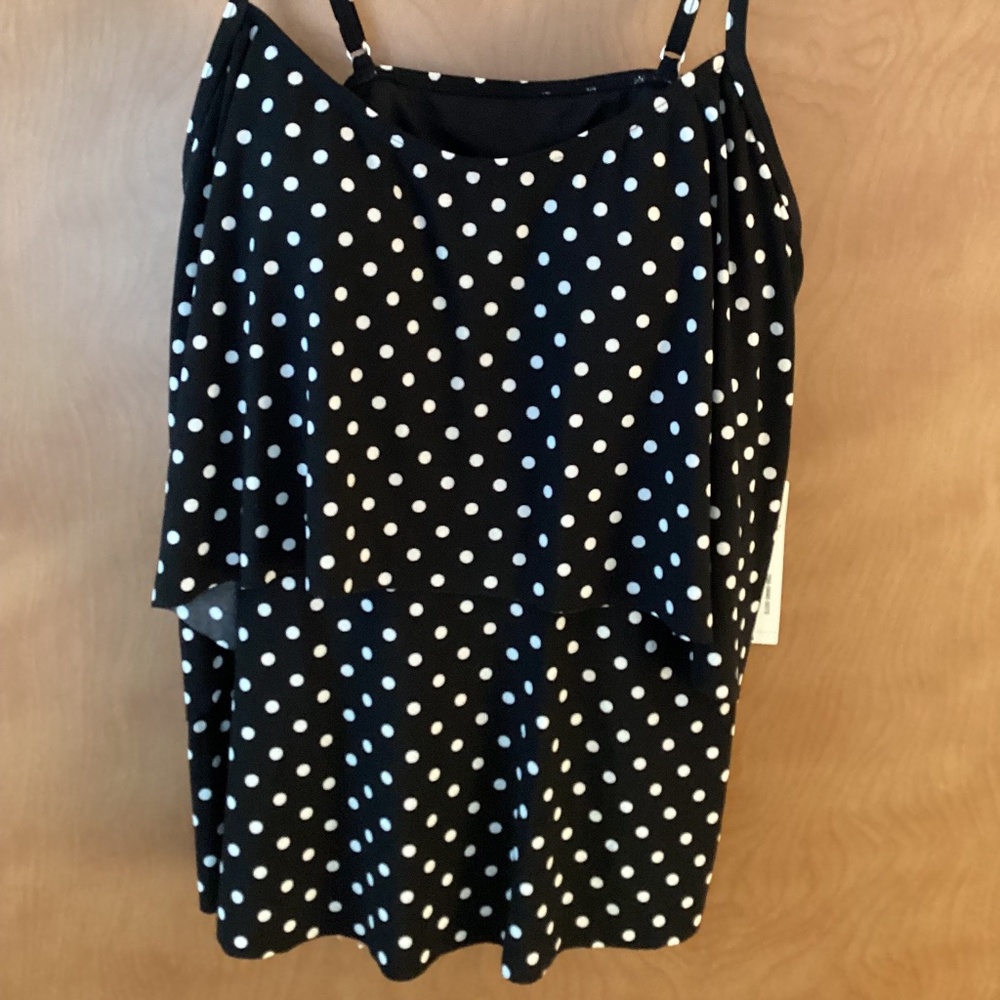 Sonnet Shores Black & White Polka-dot Tankini Swimsuit Top Size 12 Msrp $54 NWT